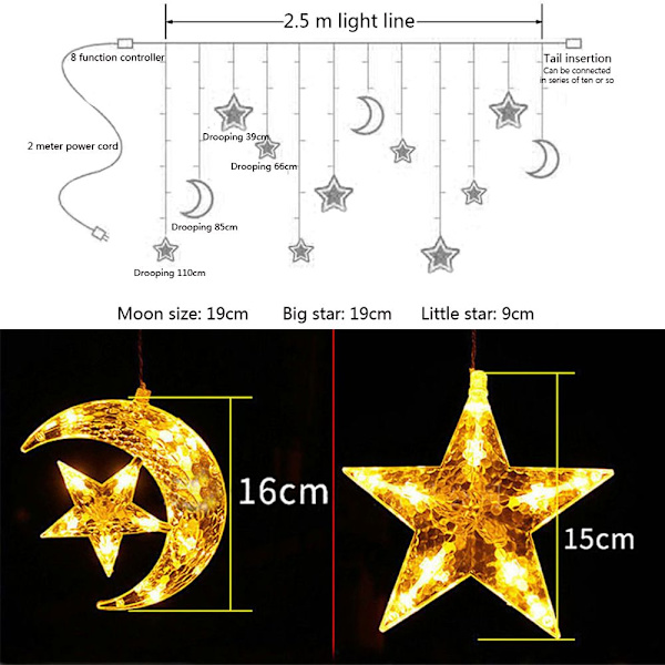 LED String Fairy Lights Moon Star B-Multicolor