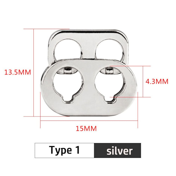 10 st/förpackning Fjäderspänne Sladdlås SILVER 1 1 silver 1-1