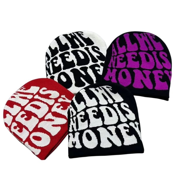 Stickmössa Cap Beanie Bonnet SVART&LILA black&purple