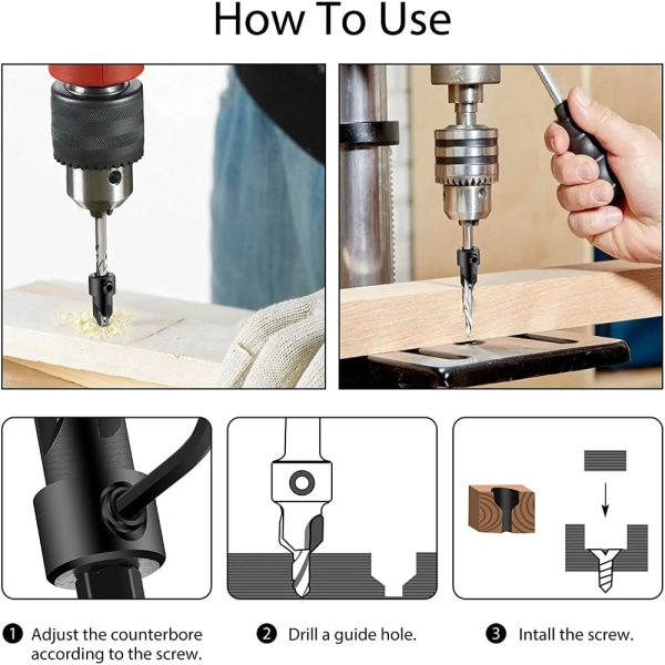 9 STK Countersink Drill Bit Set Koniske Drill Bits Counter