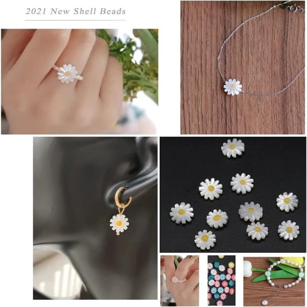 Mini White Flower Daisy 11-terälehtiä Loose Beads Natural Shell
