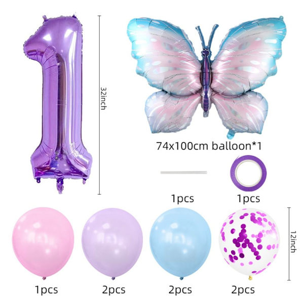 Nummer Butterfly Ballon Fødselsdagsfestdekorationer 8 8 8