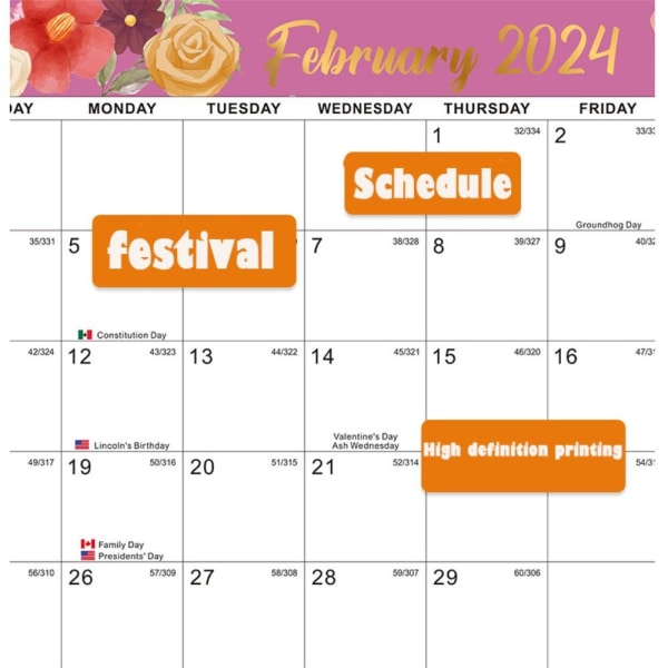Engelsk Vægkalender Hængende Kalender Skrivebordskalender