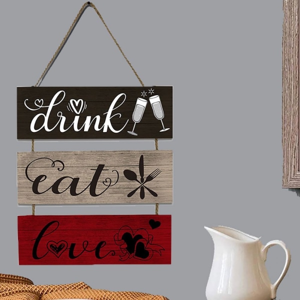 Spis Drikk Love Wood Sign Plaque Farmhouse Hanging Wall