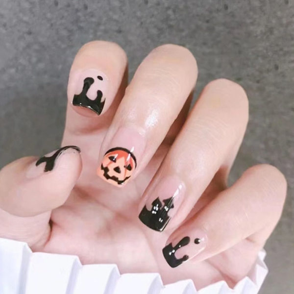 24 kpl Halloween Fake Nails Pumpkin Nails Press on Nails