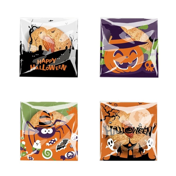 100 stk Halloween Godteposer Godteri Cookies Bag MIX 4 STYLES MIX Mix 4 styles