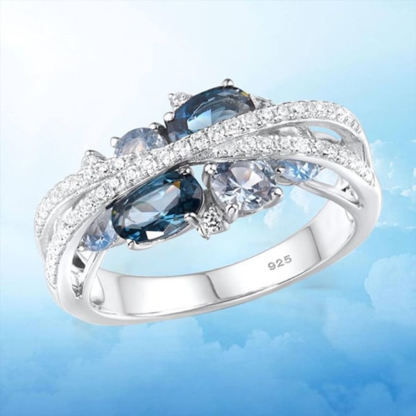 Moissanite Ring Bröllopsförlovningsring BLÅ STORLEK 10 STORLEK 10 blue size 10-size 10