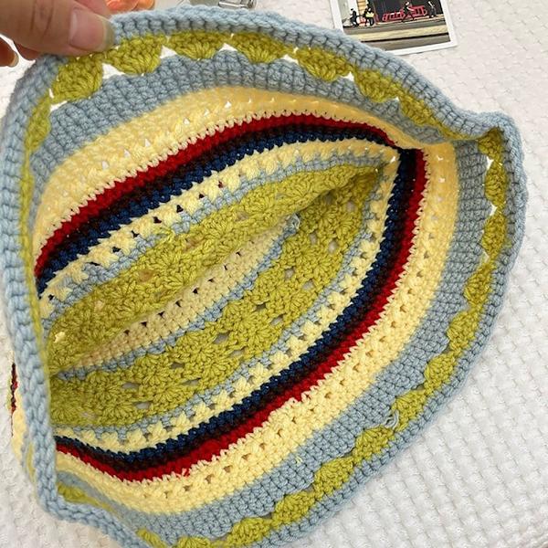 Knitted Bucket Hat Striped Fisherman Hat MUSTA BLACK