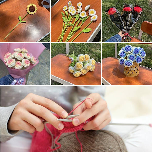 Håndstrikket Rose Flower Solsikke Flettet Flower STYLE 3 STYLE Style 3