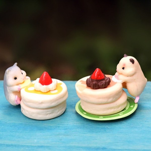 6 STK Mini Spise Dessert Hamster Figurer Macaron Hamster