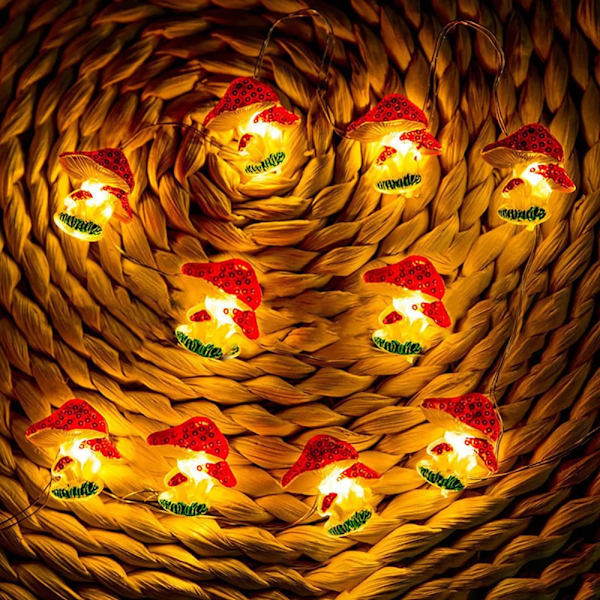 3D Mushroom Lamp String Lamper Mushroom 2M 20LED-BATTERI 2M 2m 20Led-Battery