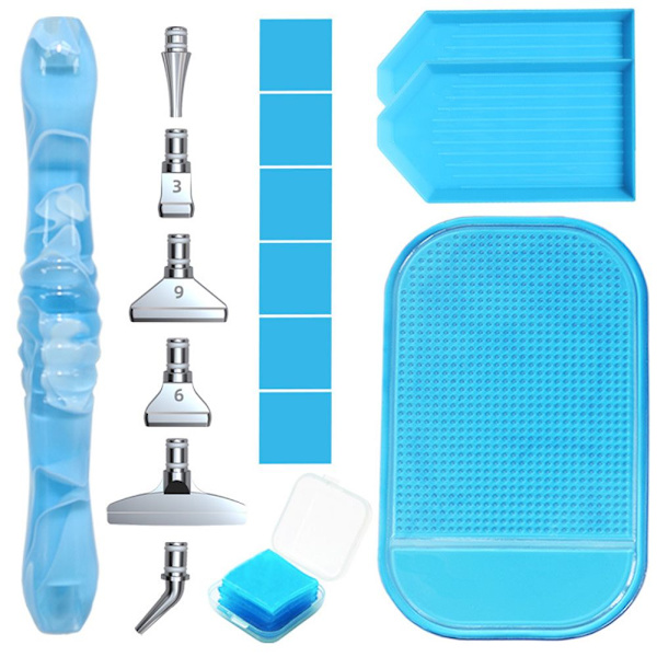 16 kpl Diamond painting metalliseosta vaihtokynän päät Blue-Silver