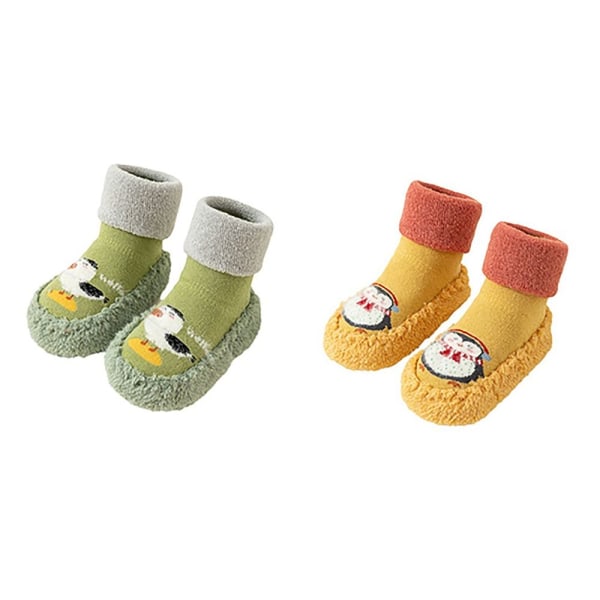 2 paria Baby kävelykengät ja -sukat Baby liukumattomat sukat GREEN&YELLOW 12cm