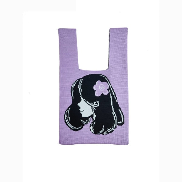 Stickad Väska Shoppingväska LILA MAN MAN purple man-man