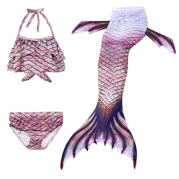 3 stk Kids Mermaid Tail Bikini Sæt B-130CM B-130CM B-130CM