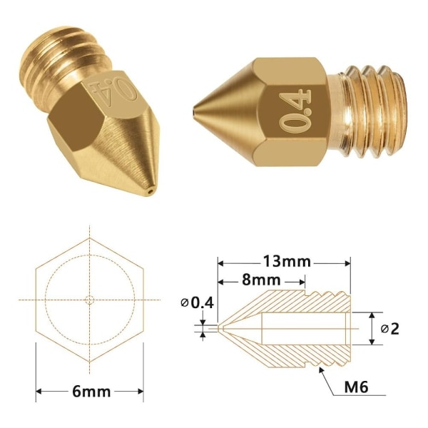 MK8 munstycken 3D-skrivare Extruder munstycke hög temperatur spetsig