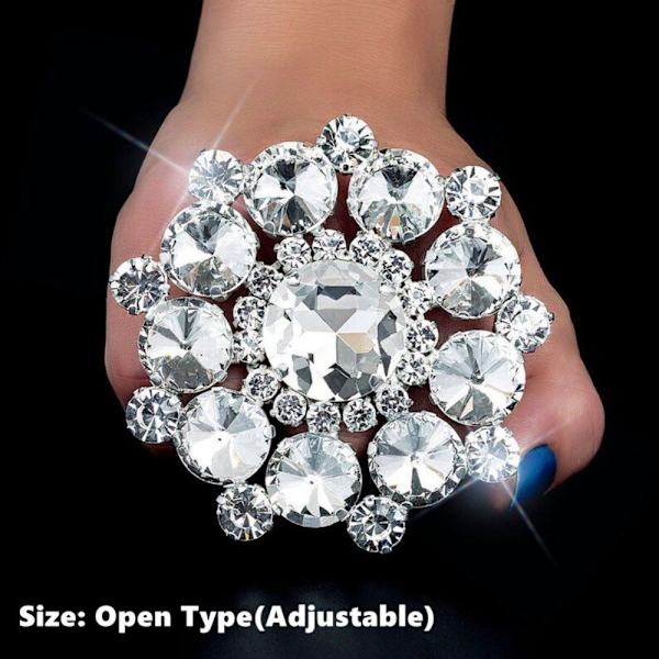 Överdriva Rhinestone Open Rings Crystal Finger Ring STYLE Style 3-Silver