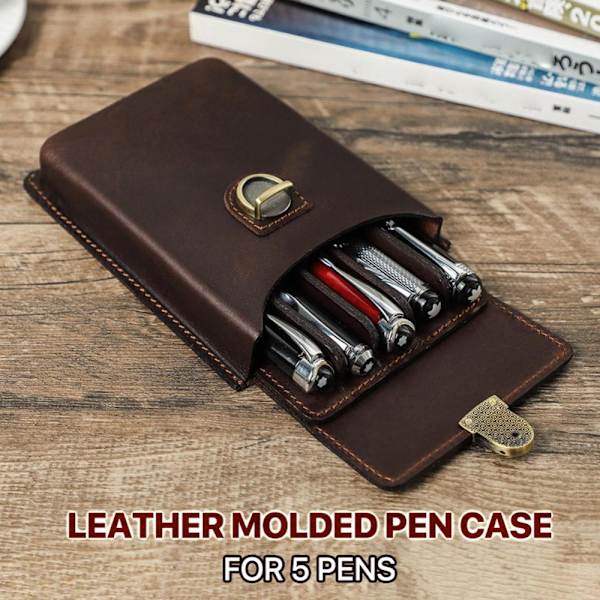 Penneetui i ægte læder Blyantpose KAFFE 3 PLACER 3 PLACER Coffee 3 Slots-3 Slots