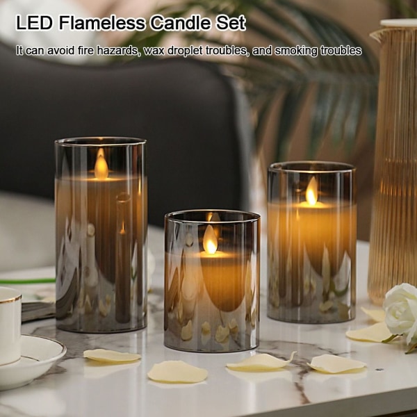 Led Flameless Pillar stearinlyssett HVIT White