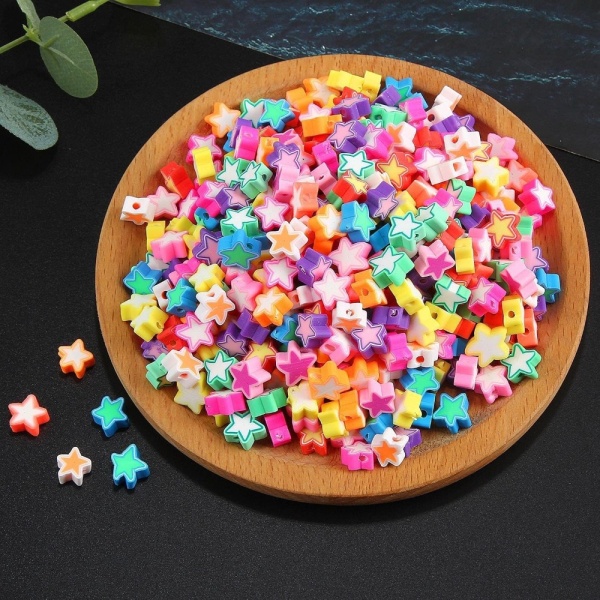 100 stk Polymer lerperler Elastisk perlestreng Farve blandet