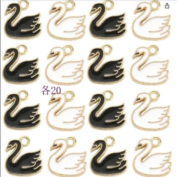 40 st Emalj Animal Swan Berlocker Smyckestillverkning