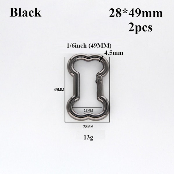 2 stk Spring Ring Spænder Karabinhagepunge Håndtasker SORT 28X49MM Black 28x49mm