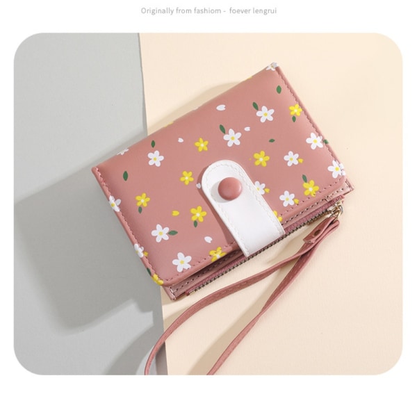 Blomstertrykt lommebok Solid Multi-Card Holder Veske ROSA pink