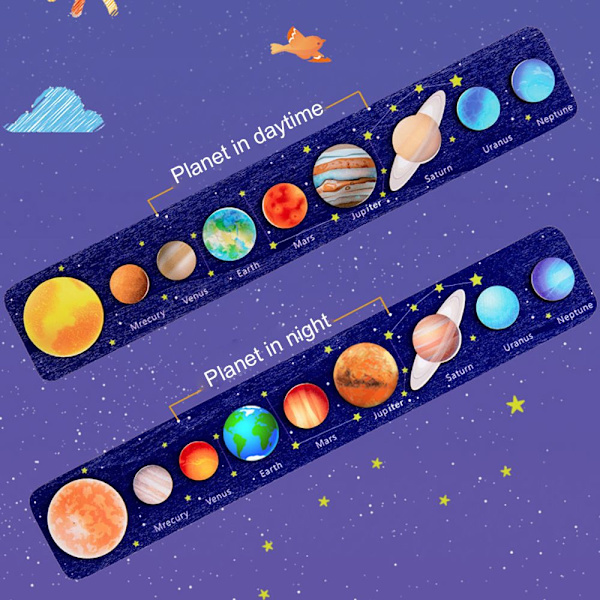 Trä Solar System Jigsaw Planeter Panel Pussel leksak TYP 3