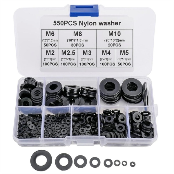 550 stk Nylon skiver Flad skive sortimentssæt Metrisk ring