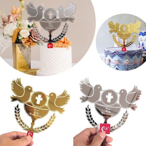 Peace Dove Cross Cake Topper SØLV Silver