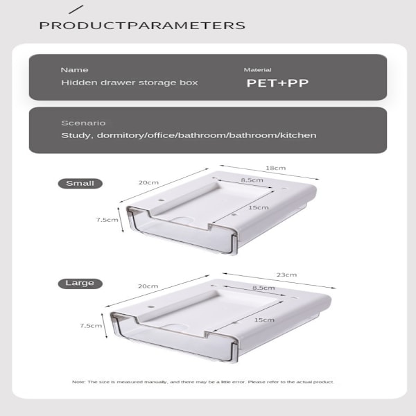 Skuffepind Stativ Under Skrivebord Skuffe Organizer TRANSPARENTE Transparente 20x23x7.5cm