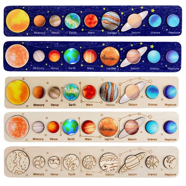 Trä Sol System Pussel Planeter Panel Pussel Leksak TYP 5