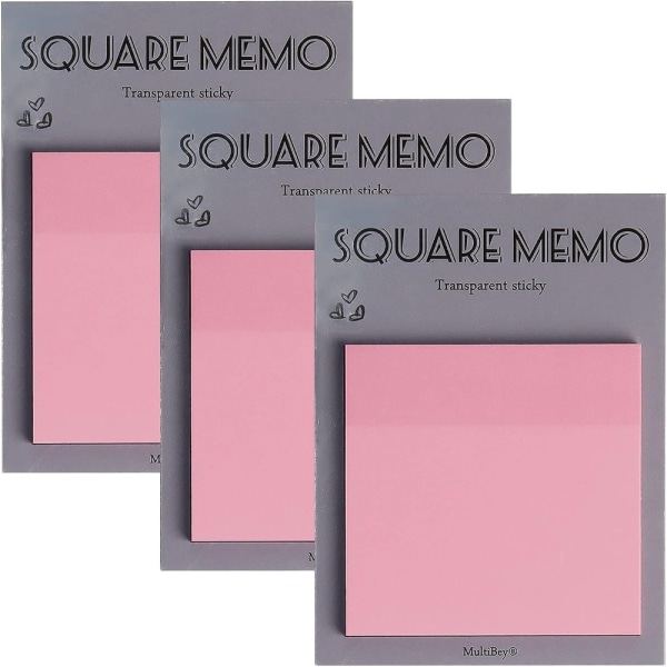 Multibey Transparent Sticky Notepads Rosa självhäftande memo