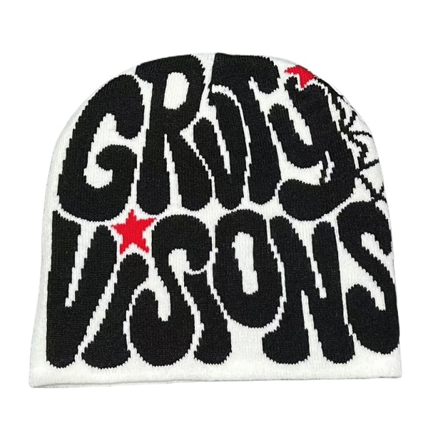 Strikkehette Lue Beanie Bonnet HVIT&SORT white&black