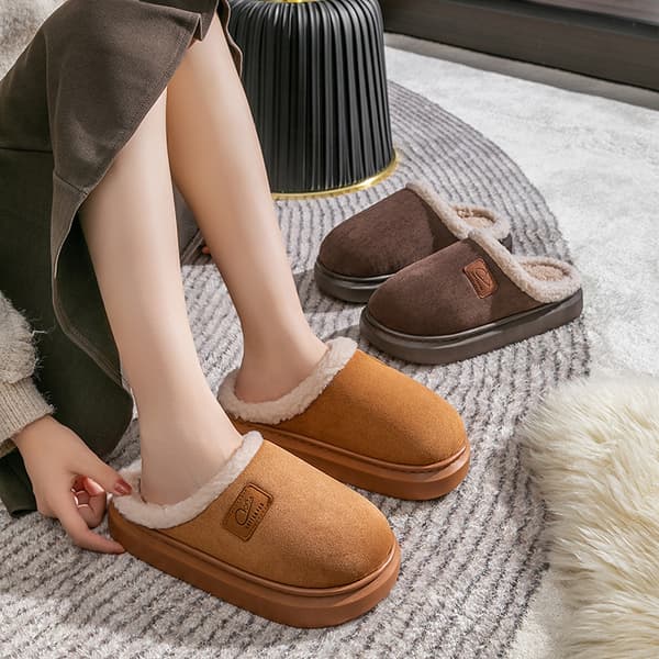 Varm vintertofflor i sammet med bomullsöverdel, halkfria med lammullsfoder beige 38-39