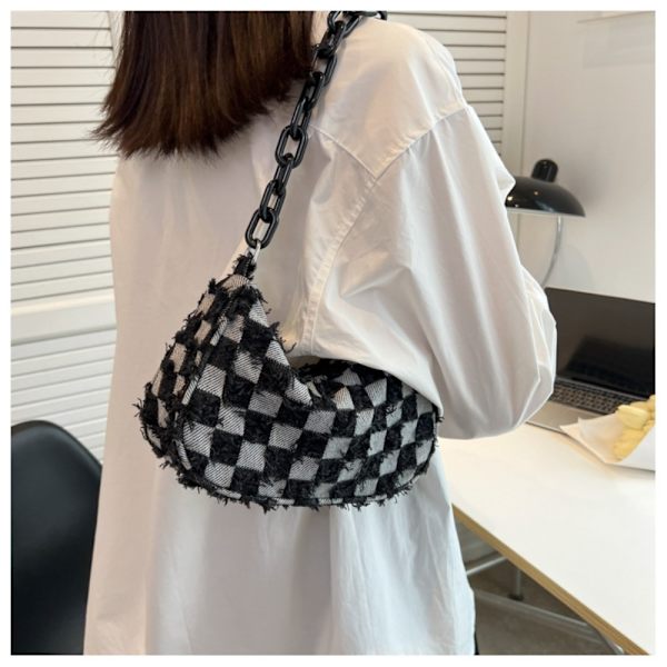 Casual skulder underarm taske Plaid mønster print denim pung Dark Blue