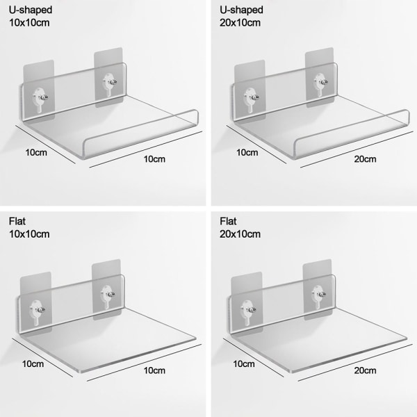 Gjennomsiktig oppbevaringsstativ for baderom 10X10CMU-FORMET U-FORM 10x10cmU-shaped