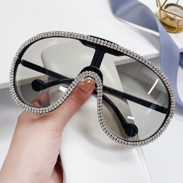 Rhinestone aurinkolasit Ylisuuret sävyt MUSTA-HOPEA MUSTA-HOPEA Black-Silver