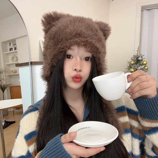 Cat Ears Hat Beanies Cap BRUN brown