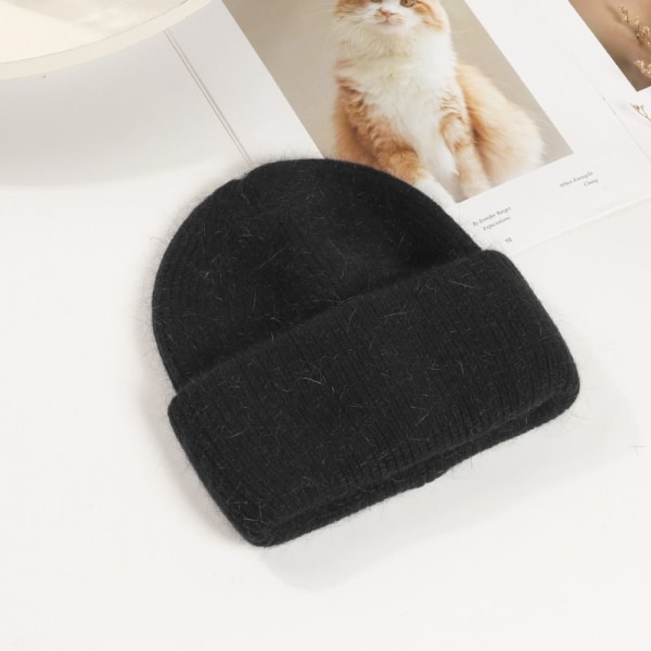 Kvinder Vinterhatte Bløde Beanies Cap SORT BLACK