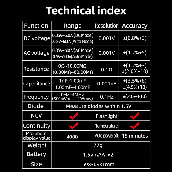Spänningsdetektor Testare DC AC Digital Multimeter A3X VERKTYGSSATS A3X Tool kits