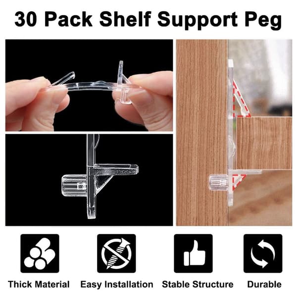 30-pack hyllstödspinnar Låsande hyllstift Skåphyllklämmor