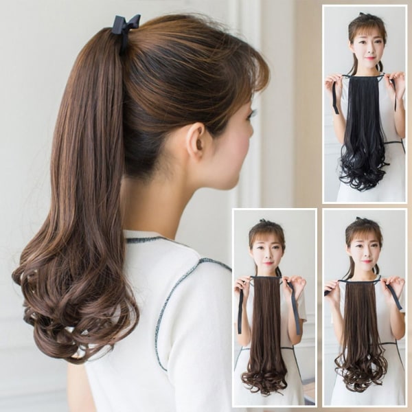 38-58 cm Medium Længde Paryk Wrap Around Hestehale LYSEBRUN L light brown L