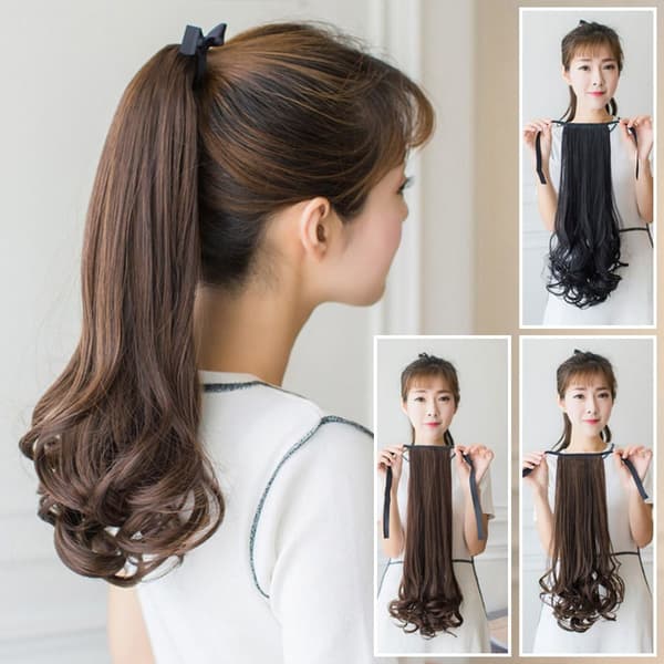38-58 cm Medium Længde Paryk Wrap Around Hestehale SORT L black L