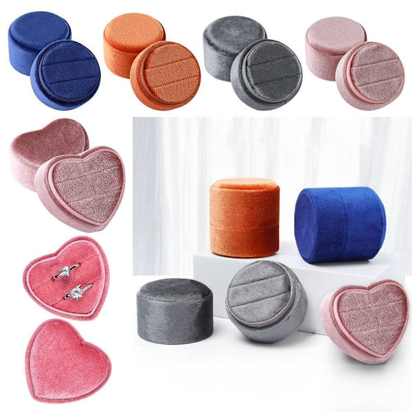 Velvet smykkeskrin Dobbelt ring opbevaringsæske MØRK PINK dark pink Heart-shaped-Heart-shaped