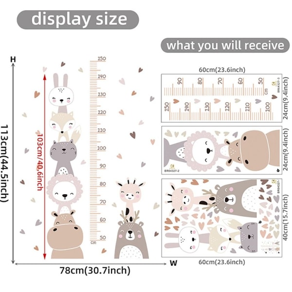 Höjd linjal Väggklistermärken Tecknad Smile Animals 3 3 3