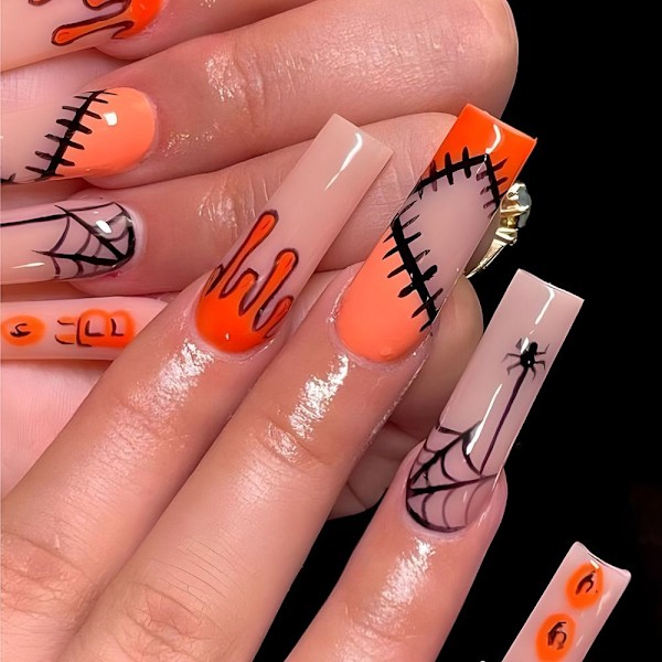 Halloween Almond Fake Nails Ballerina tekokynnet 4 4 4