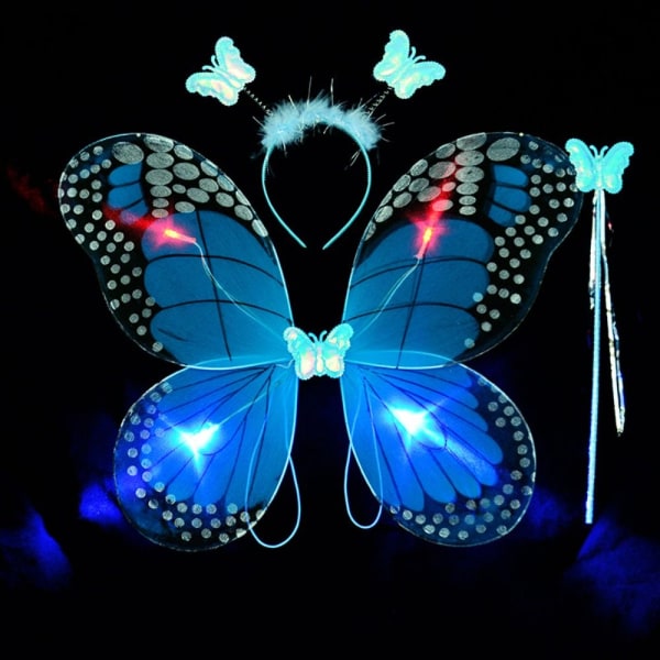 LED-lasten pukurekvisiitta Butterfly Wings -setit SININEN 3 KPL/ SET Blue 3 Pcs/set-3 Pcs/set