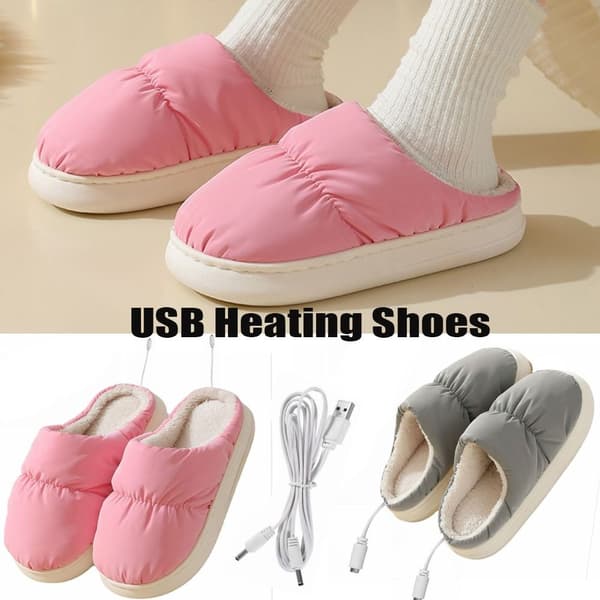 Vinter USB Elvärmetofflor rosa
