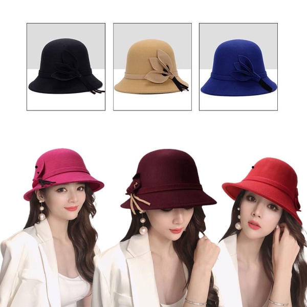 Naisten Naisten Tyttöjen Hattu Huopa Bucket Cap WINE RED Wine Red